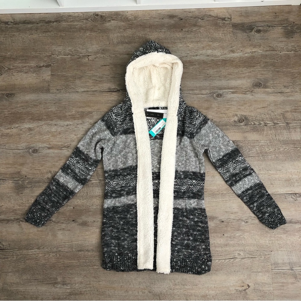 LETY & ME Dockerie Sherpa Trim Hooded Cardigan- M